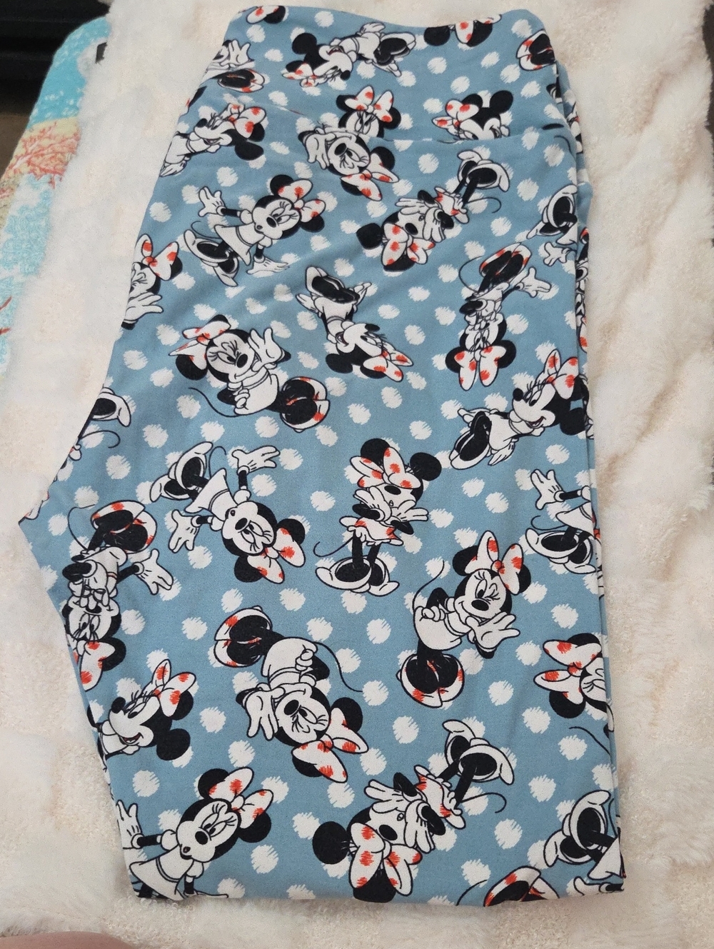 Disney Light Blue Minnie Mouse Leggings Bottoms with Red Bows